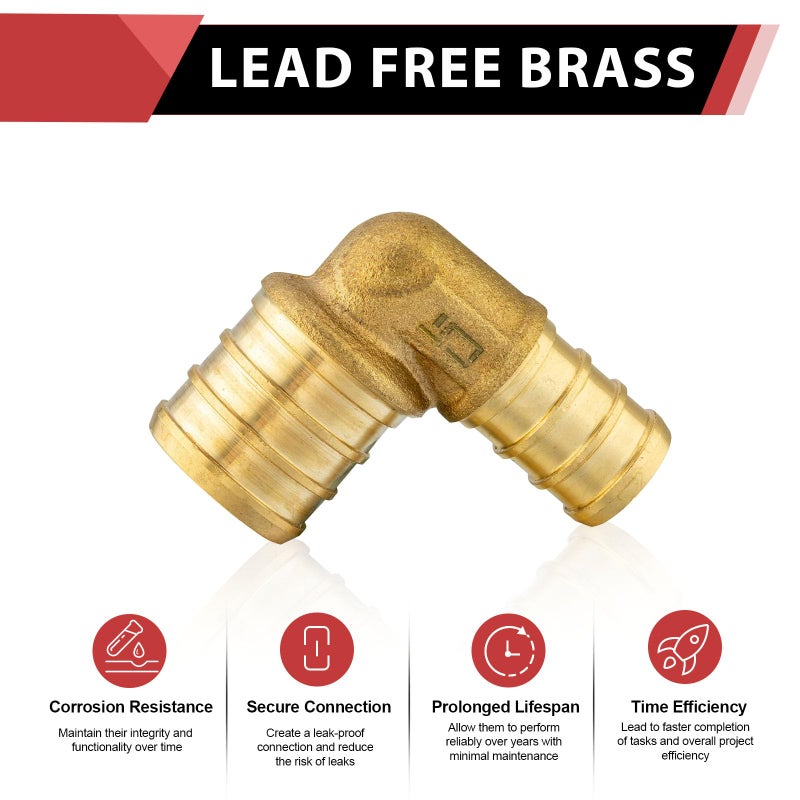EFIELD (Pack of 5) EFIELD 3/4" Pex x 1/2" Pex Reducing Elbow Brass Crimp Fittings,(PEX1807063) - Image 3